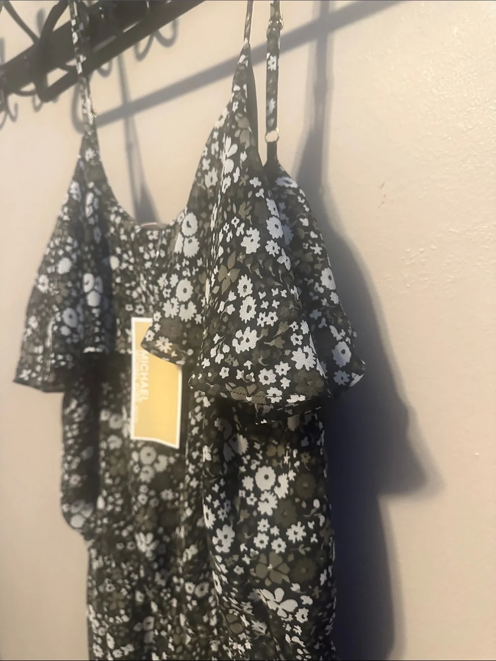 Michael Kors Black, Gwen and White Floral Ruffle Wide-Leg Lined Jumpsuit NEW